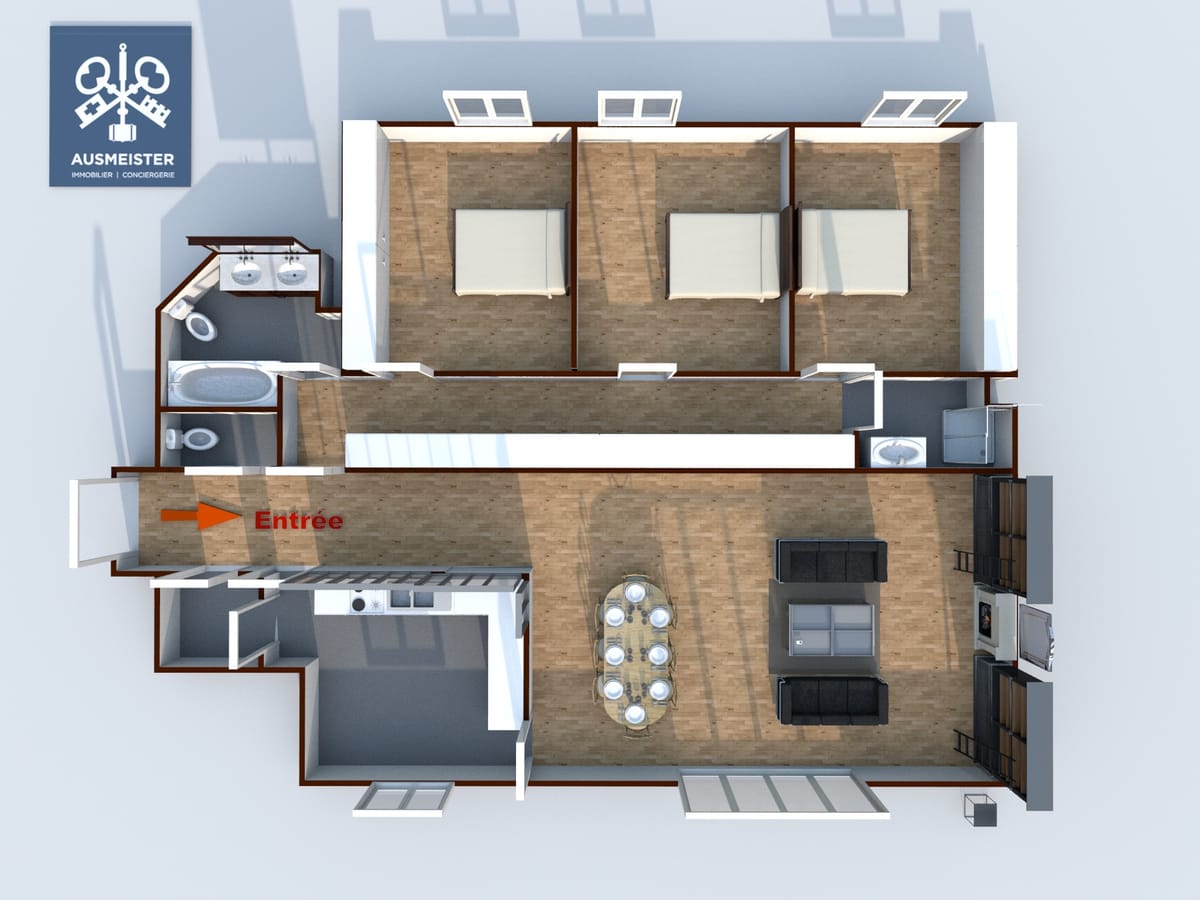 Plan 3D meublé réalisé par Ausmeister